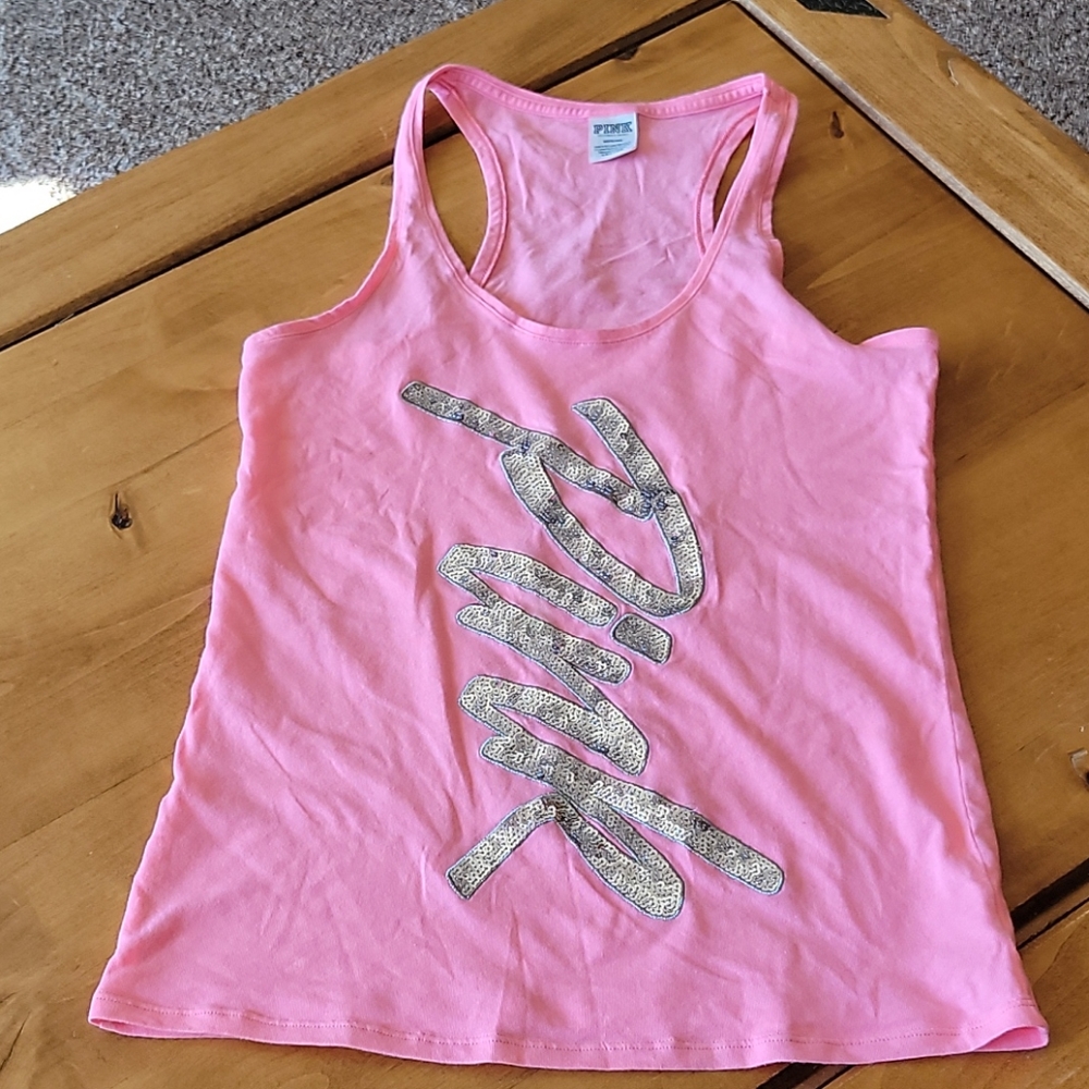 PINK racer back Tee with sequins PINK